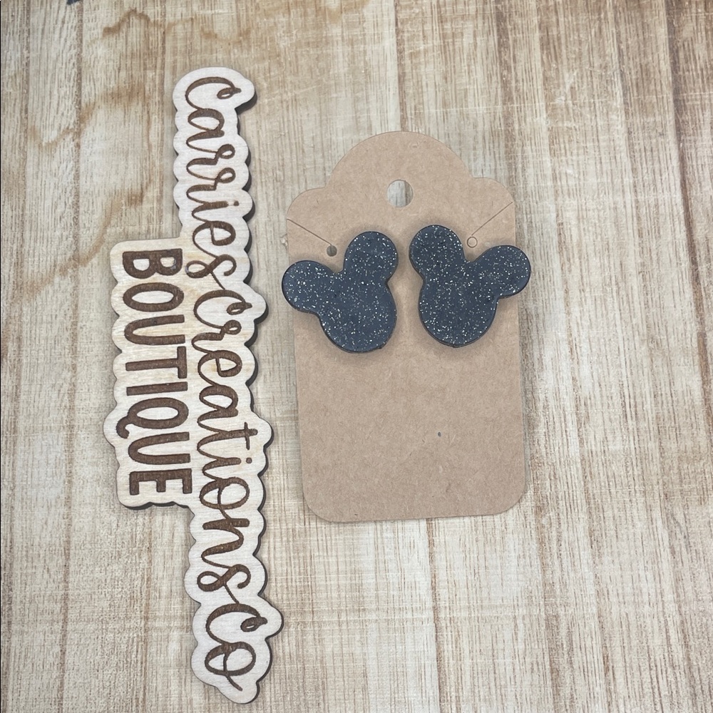 Black Glitter Mouse Head Stud Earrings